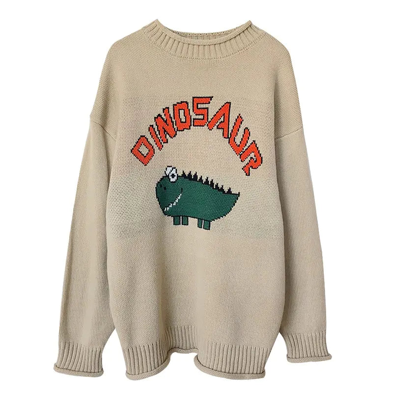 Cartoon Letter Sweater, Jacquard Dinosaur Sweater