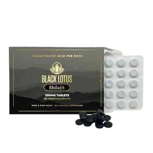 Black Lotus Shilajit Resin Tablets 120 Count 200mg Each 100% Pure Natural Shilajit for Men & Women with Amino Acids 140mg Fulvic Acid 85 Ionic Trace Minerals for Immune Support Focus Energy
