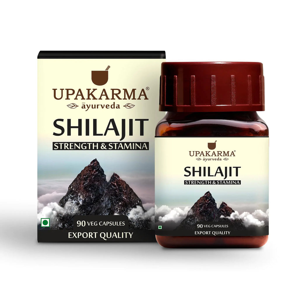 Upakarma Ayurveda 100% Pure Shilajit 90 Capsules for StrengthStaminaImmune SupportNatural Source of Fulvic Acid & Trace Minerals-1000 MG for 2 Capsule(Daily Dosage) 45 Days of Supply - Pack of 1