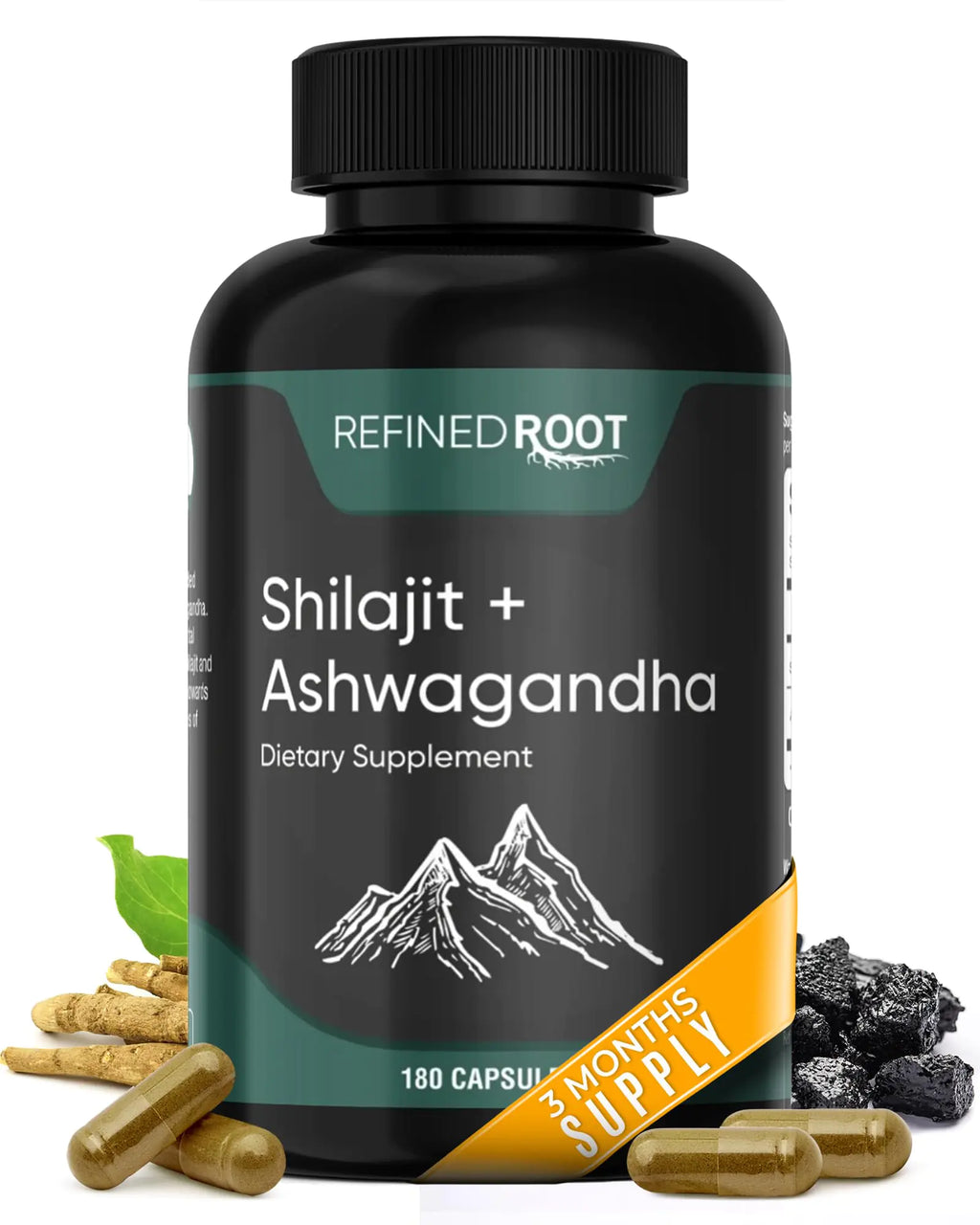 Shilajit Capsules 1000mg & Ashwagandha Supplements 500mg (180 Capsules) Pure Himalayan Shilajit - Stronger Than Authentic Shilajit Resin (20% Fulvic Acid Supplement) - Ashwagandha Capsules