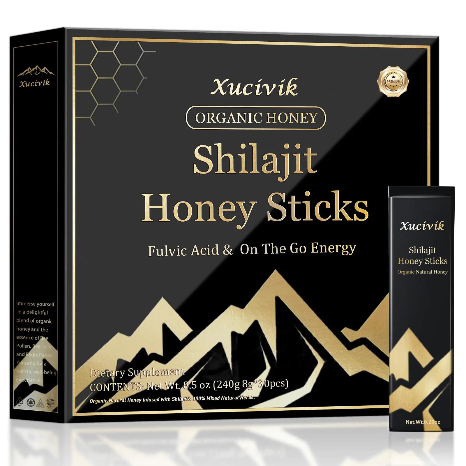 Xucivik Shilajit Honey SticksPure Shilajit Resin with Organic Honey & Saffron Boost Energy Strengthen Immunity Enhance Mental ClarityPerfect for Men & Women30 Sticks