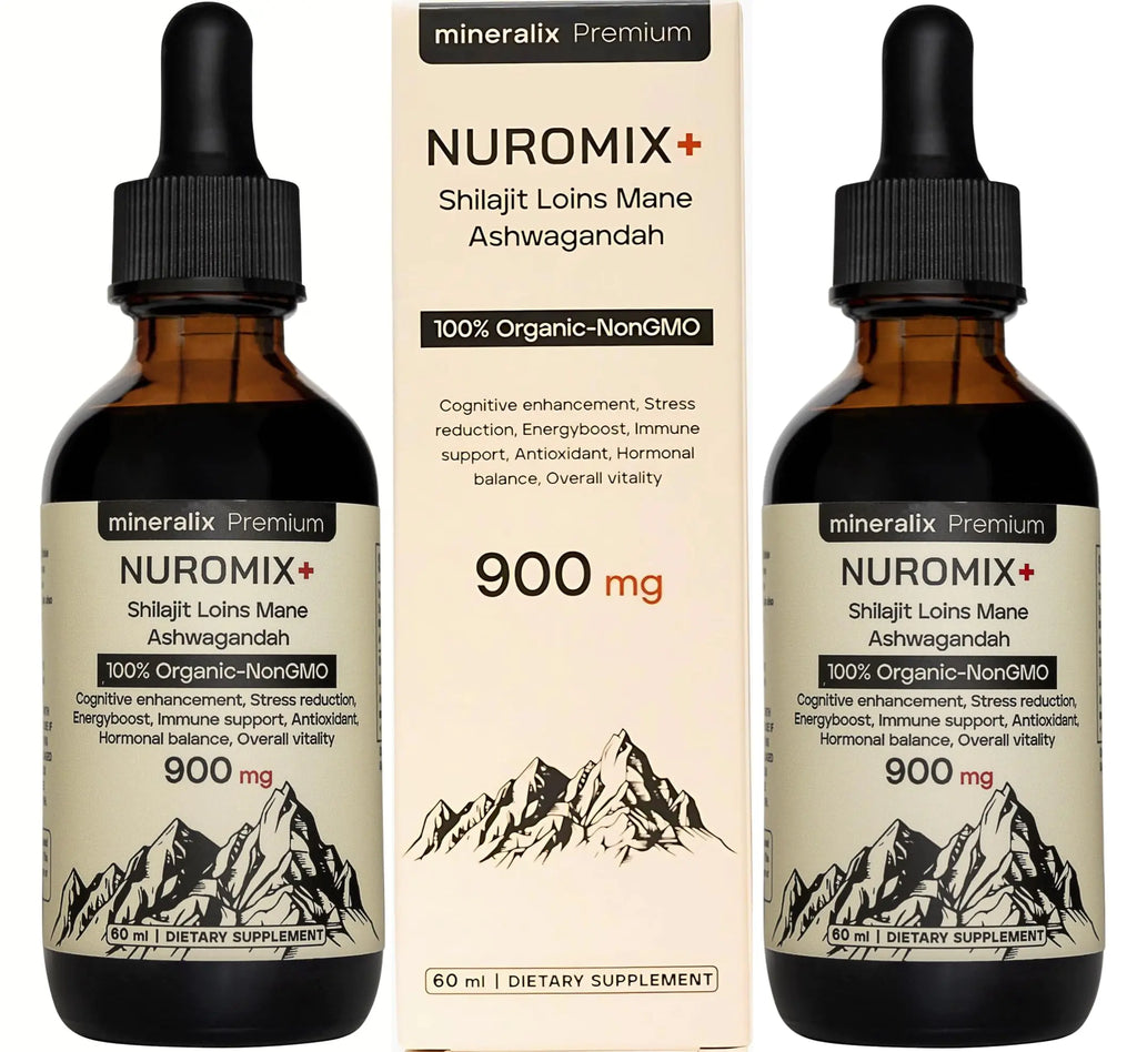 Nuromix Shilajit Liquid Drops – 900mg Organic Shilajit Drops with Lion’s Mane and Ashwagandha – Non-GMO SHilajit Supplement for Energy Boost Immune Support – Pure and Vegan-Friendly