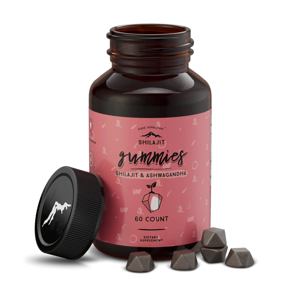 Pure Himalayan Shilajit Gummies Sugar-Free 85+ Trace Minerals & Fulvic Acid for Energy Metabolism & Immune Support Shilajit for Men & Women Ashwaghanda Gummies (60 Count)