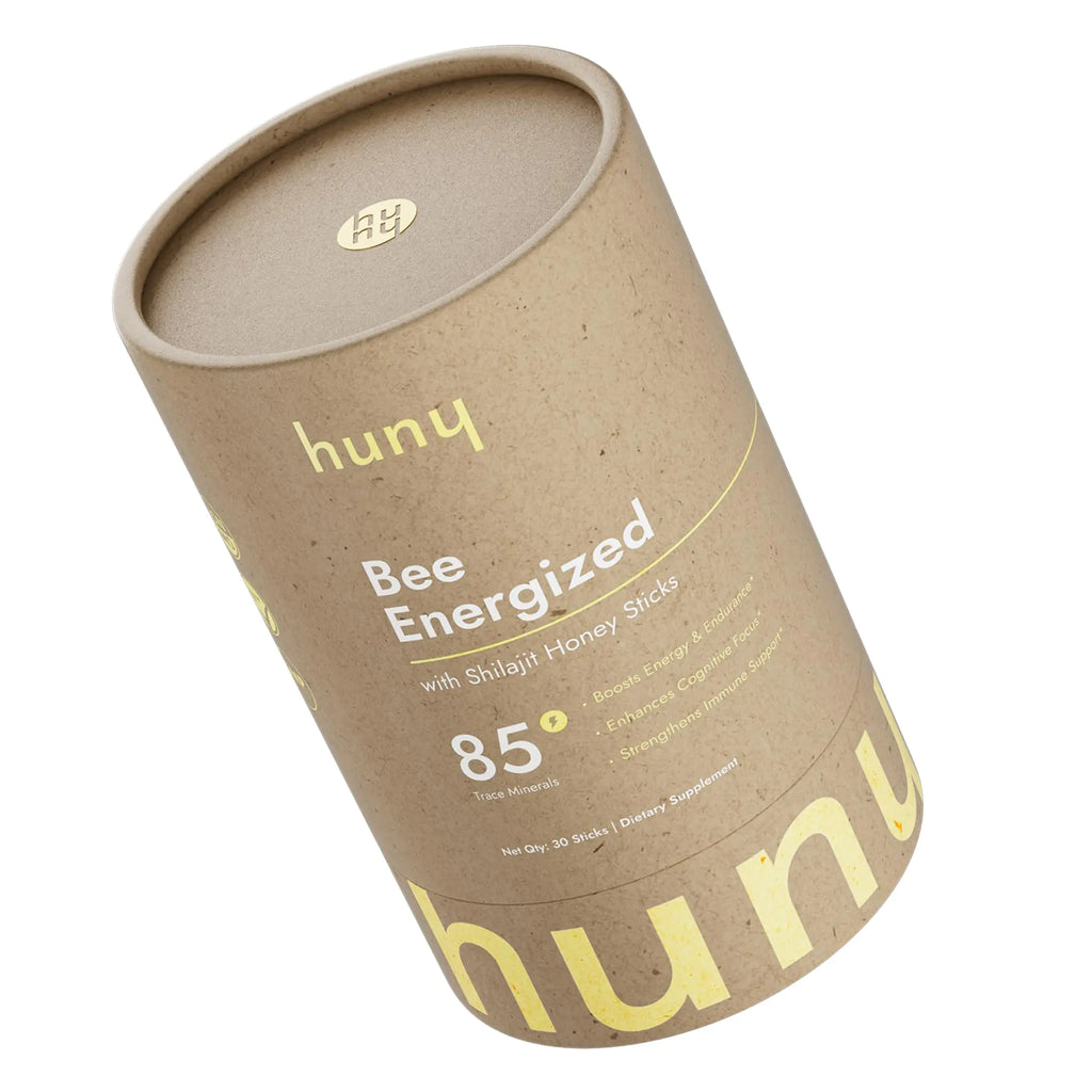 HUNY Bee Energized with Shilajit Honey Sticks | 85+ Trace Minerals for Clean Energy Focus & Immune Support | Pure Himalayan Shilajit for Men & Women | 30 Count (Pack of 1)