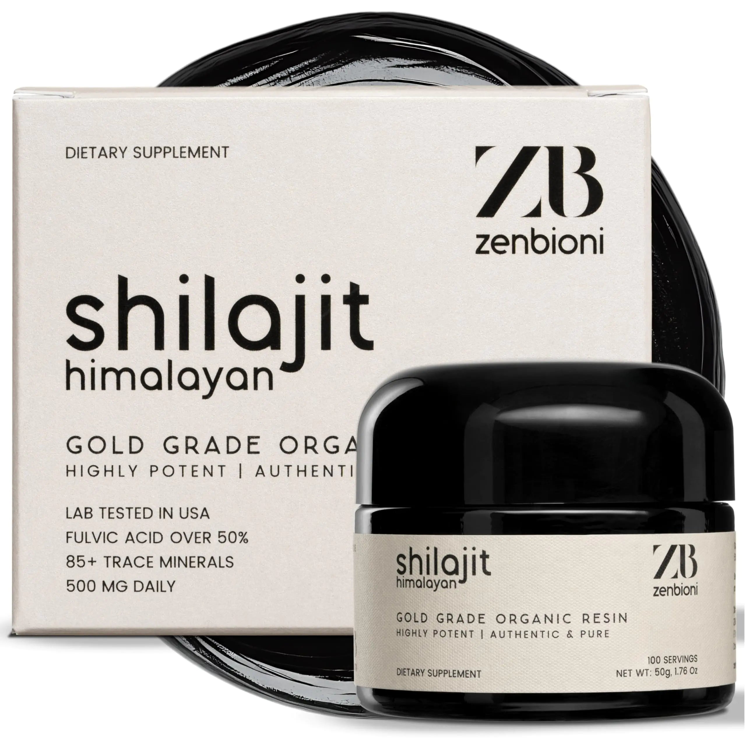 Himalayan Shilajit Resin - Authentic Pure Natural - 50 gram 100 Servings - Lab Test Report Included - Standardized - 500mg - Fulvic Acid Supplement for Men & Women Organic Gold Grade