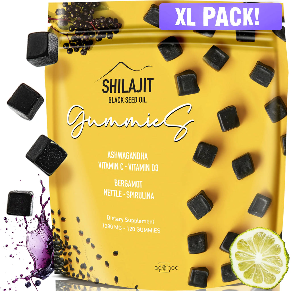1280mg Gold Shilajit Gummies with Black Seed Oil Ashwagandha Spirulina Vitamins C & D3 - Himalayan Shilajit for Men Women Immune & Energy Support Vegan Supplement 120 Ct