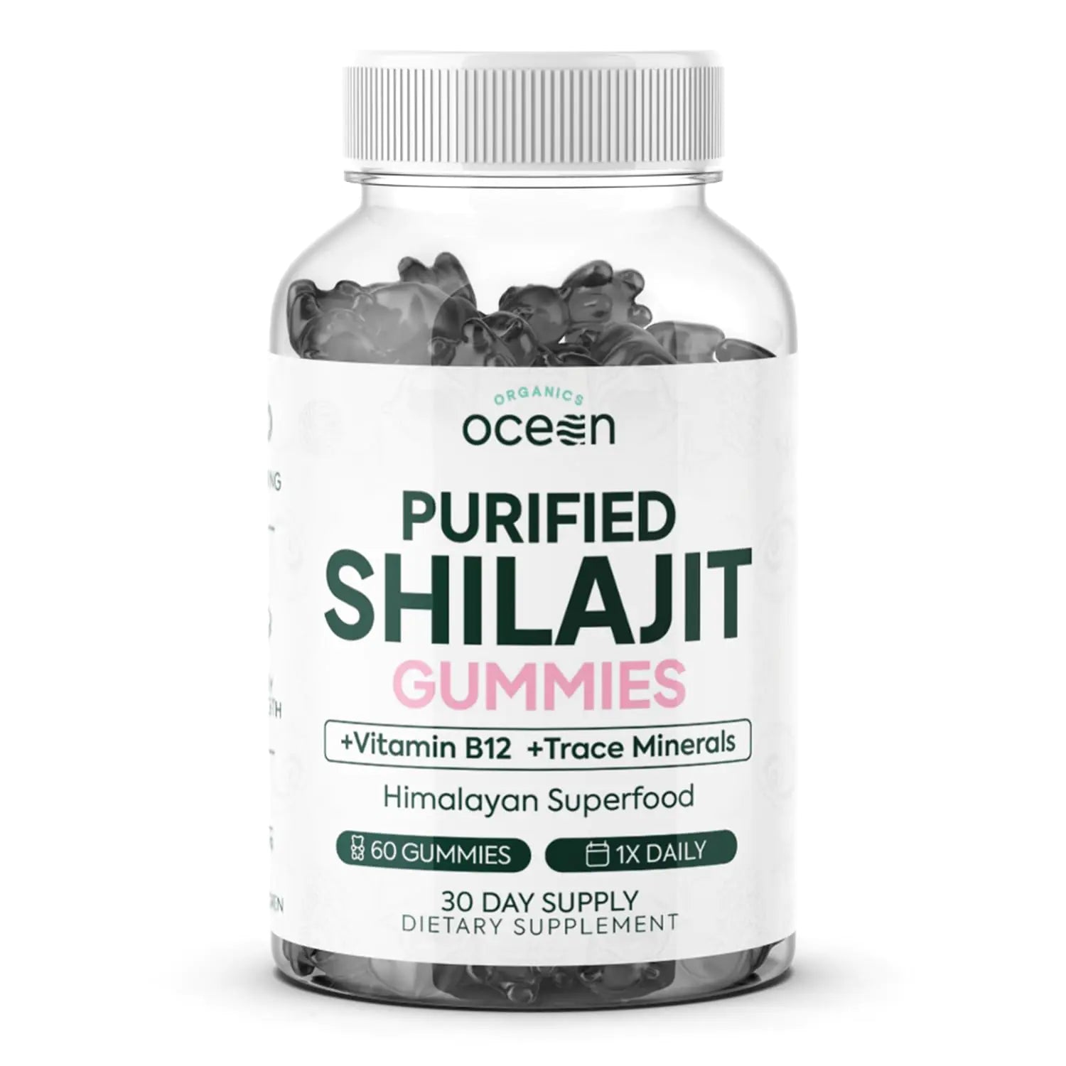Organics Ocean Shilajit for Men and Women - Natural Shilajit Supplement with Vitamin B12 Chromium and Selenium for Age-Defying Energy Hormone Support and More - 60 Shilajit Gummies