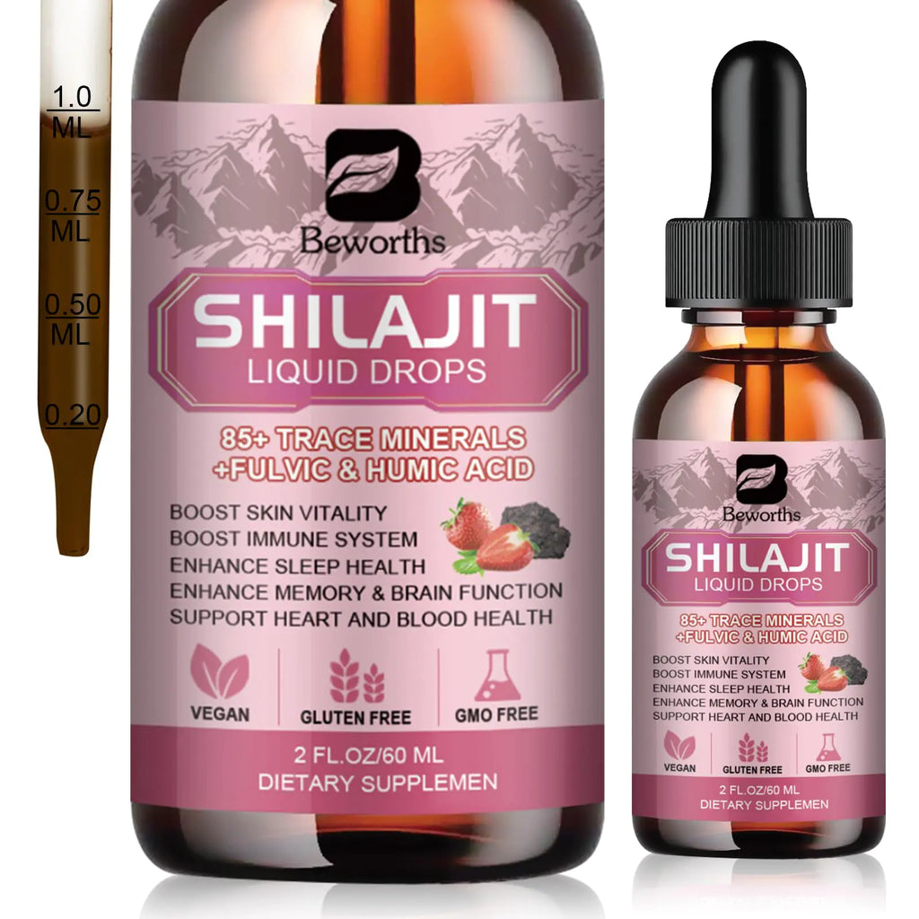 Shilajit Resin Liquid Drops | Shilajit for Men and Women with Ashwagandha Turmeric Ginseng Chaga 85+ Trace Minerals Fulvic Acid Shilajit Resin Complex for Immune Support Energy Booster - Vegan