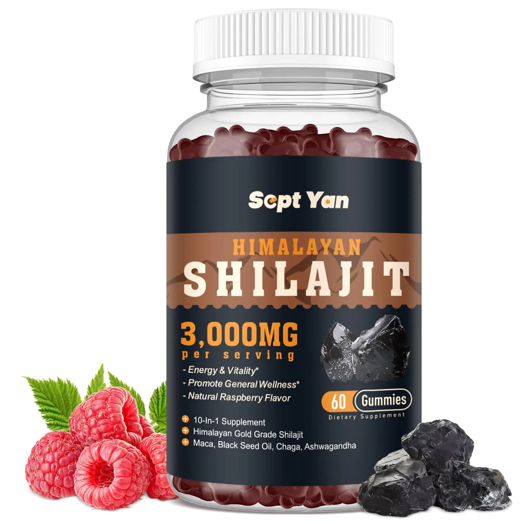 Shilajit Gummies 3000mg - Shilajit Pure Himalayan Organic for Men & Women 85+ Trace Minerals Shilajit Resin with Ashwagandha Maca Black Seed Oil - Energy Brain Immunity Sugar Free Raspberry 60ct