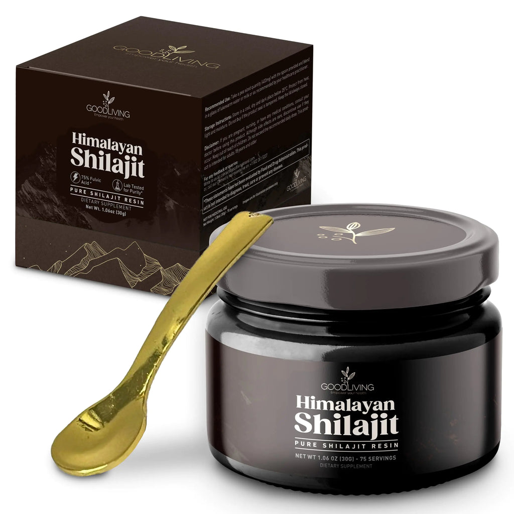 GoodLiving Shilajit Resin – Pure Himalayan Shilajit for Energy Strength & Immune Support - 85+ Minerals 75% Fulvic Acid - High Potency Lab-Tested Pure Shilajit Supplement for Men & Women (30g)