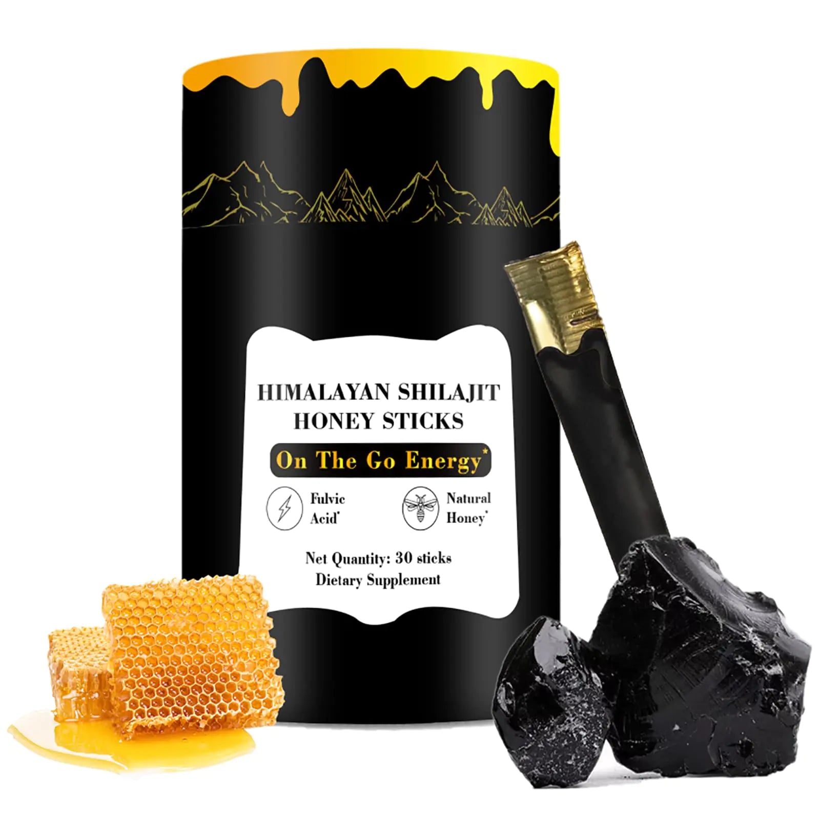 Zotreval Shilajit Honey Sticks 30 Sticks - Pure Himalayan Resin Organic Honey & Saffron for Energy Boost Immune Support & Vitality SHILAJIT Honey Sticks for Men & Women